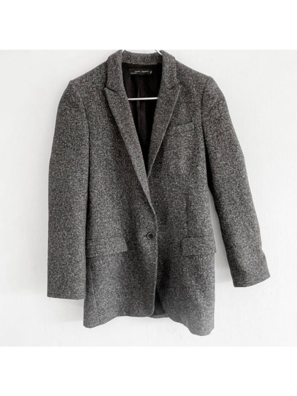 ZARA GRAY COAT STRAIGHT CUT SHOULDER PAD WOOL BLEND 6